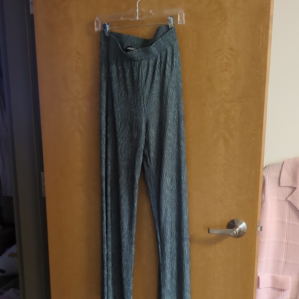 Bailey 44 Teal Crinkle Wide Leg Pants High Waist Pull-On Shimmery - Picture 1 of 9